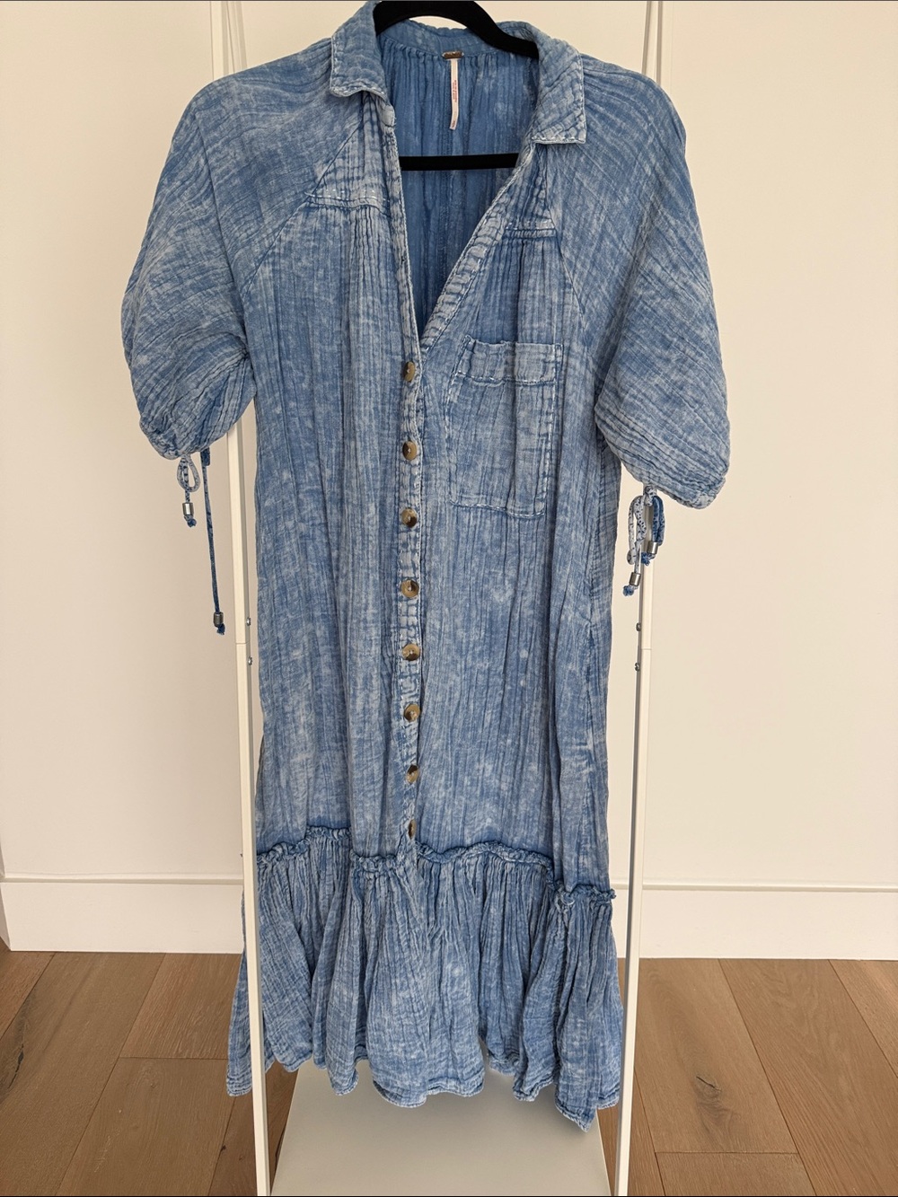 Free People Washed Denim-Blue Button Midi Dress
